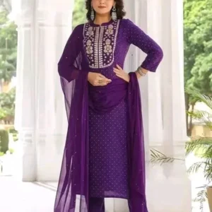 embroidered kurta with printed dupatta and bottomwear