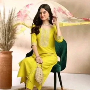 embroidered kurta with printed dupatta and bottomwear