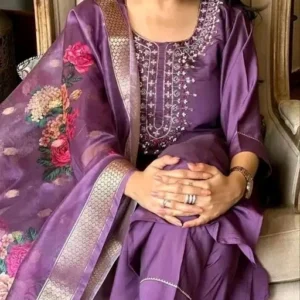 embroidered kurta with printed dupatta and bottomwear