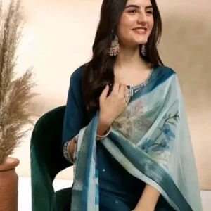 embroidered kurta with printed dupatta and bottomwear